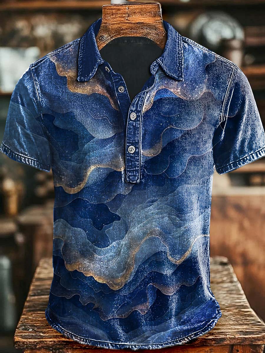 Vintage Abstract Art Gradient Imprimer Casaul Polo à manches courtes