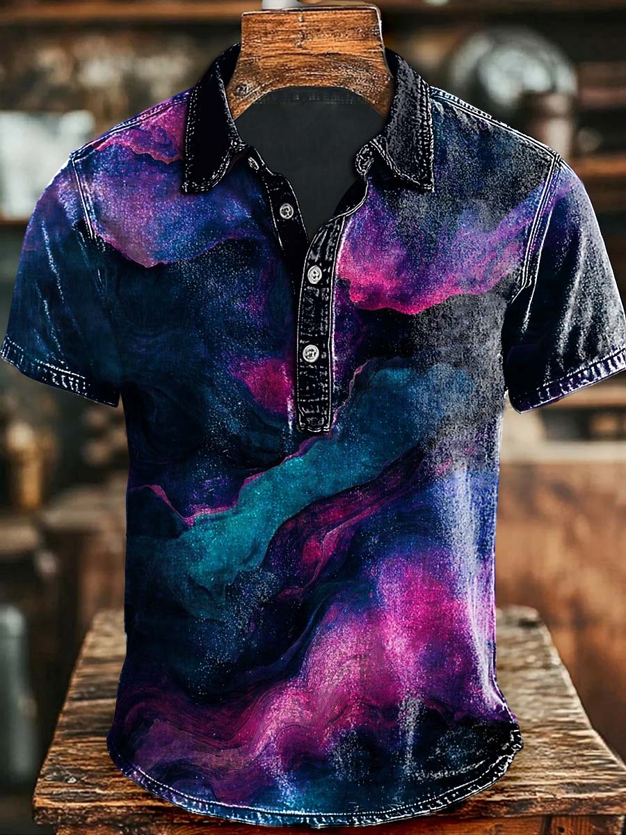 Vintage Abstract Art Gradient Imprimer Casaul Polo à manches courtes