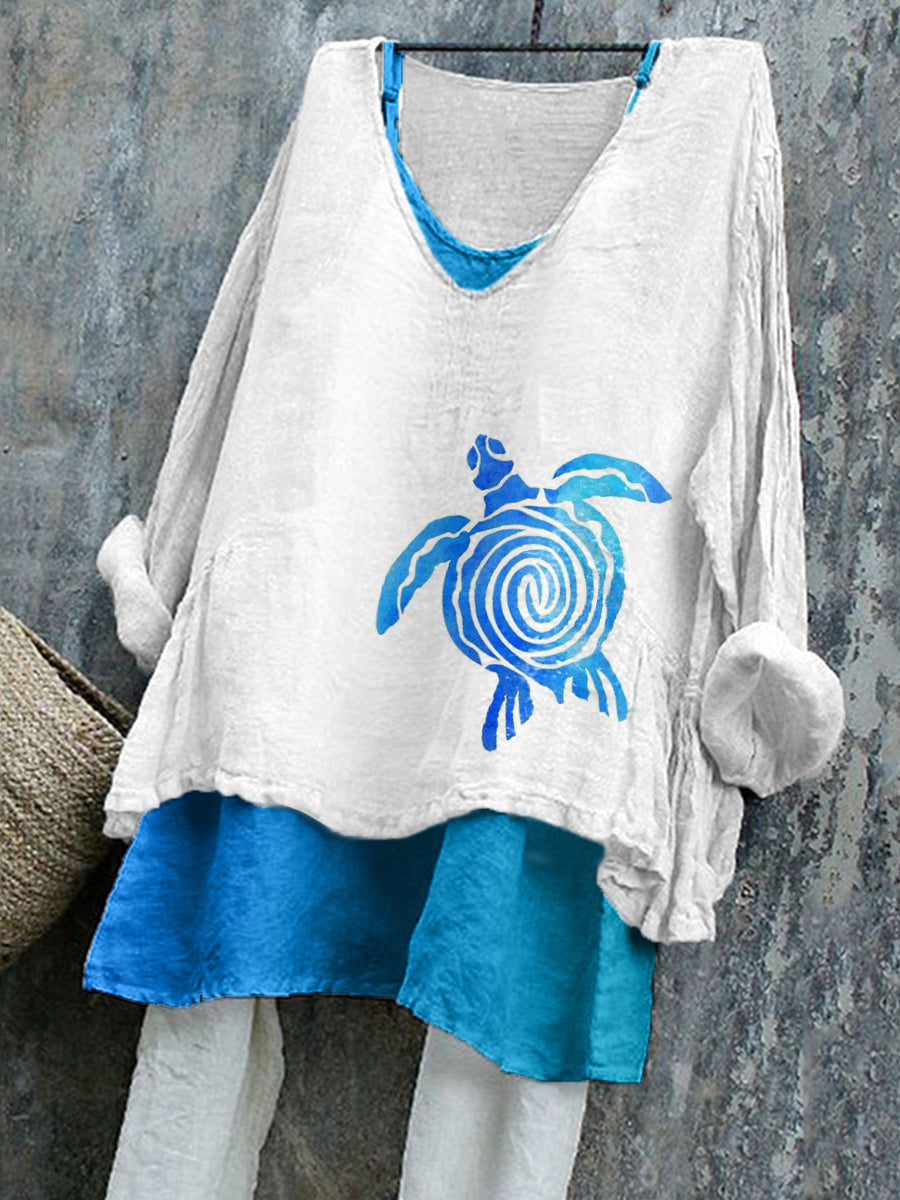 Chemise Femme Sea Turtle Art Print Lin