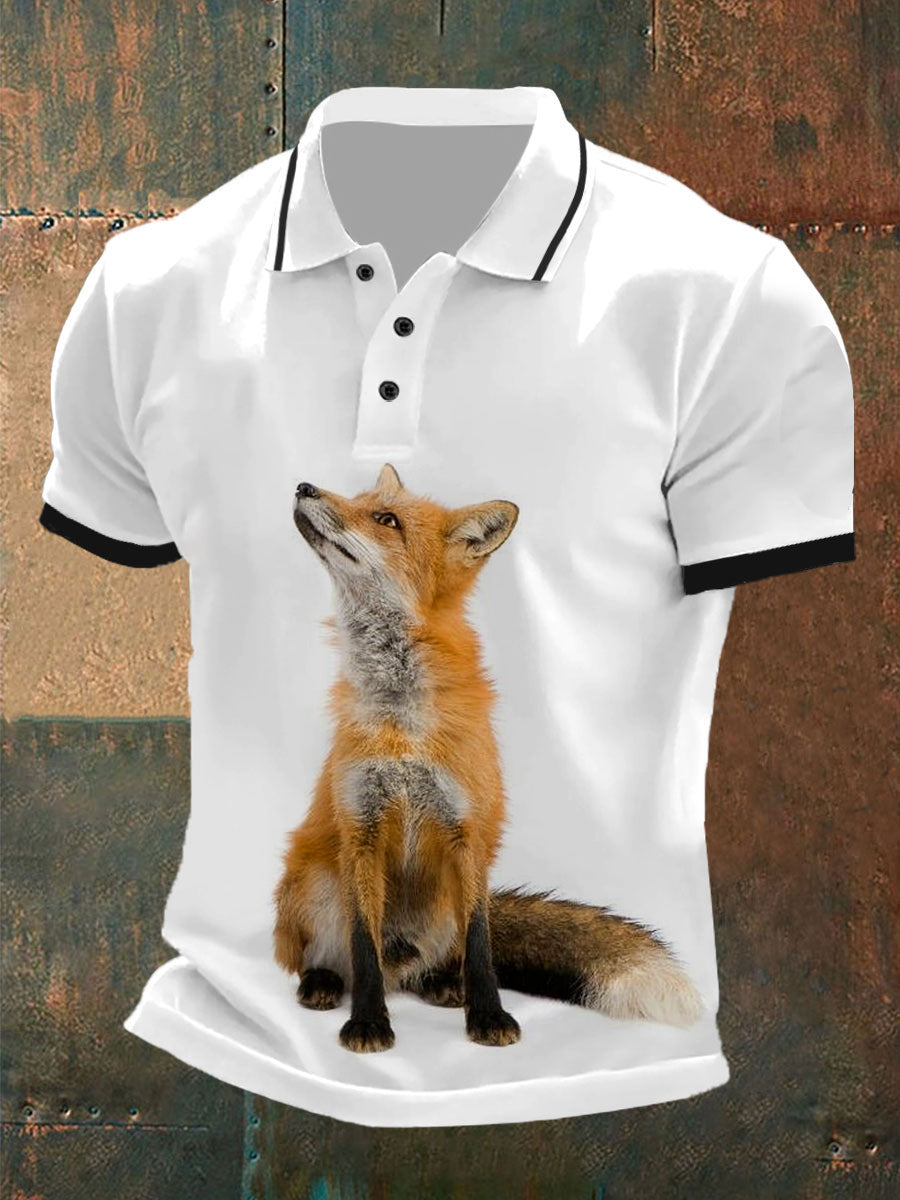 Polo décontracté à motif de renard vintage pour hommes
