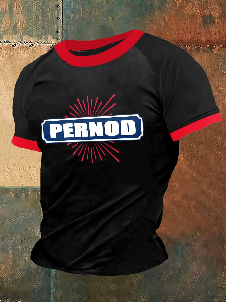 Pernod Print Vintage Fashion Plunger T-shirt à manches courtes pour hommes