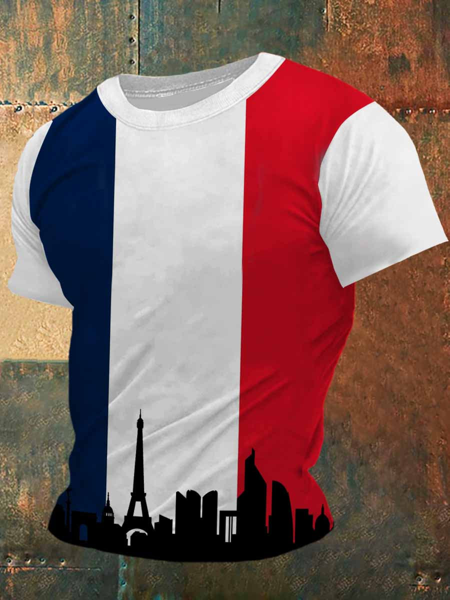 T-shirt à manches courtes France Silhouette Print Vintage Fashion pour hommes