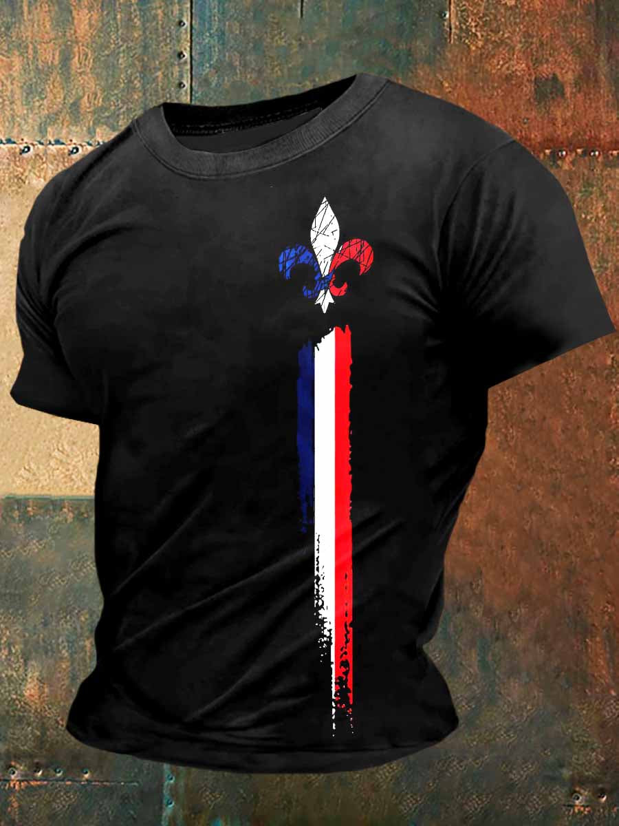 Franch Iris Print Vintage Fashion T-shirt à manches courtes pour hommes