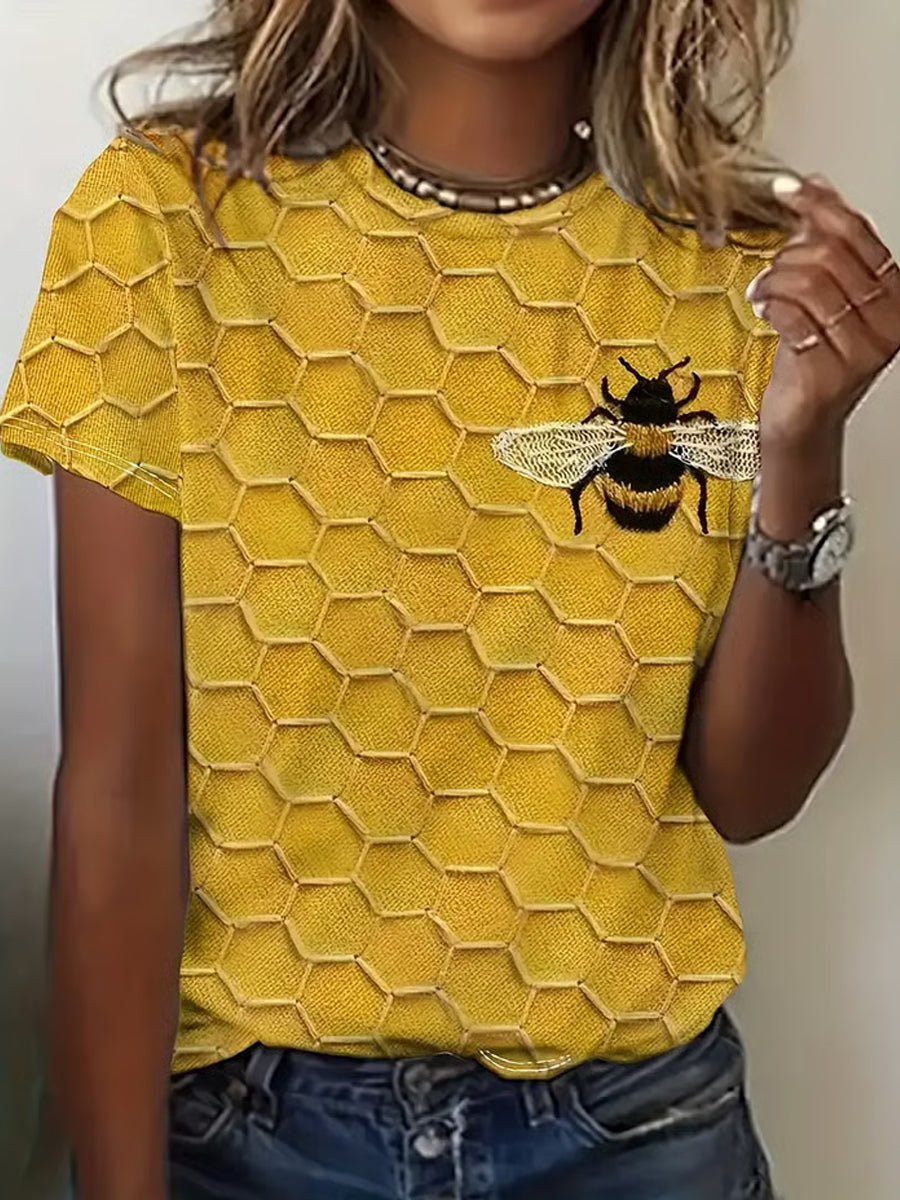 T-shirt décontracté à imprimé abeille pour femmes