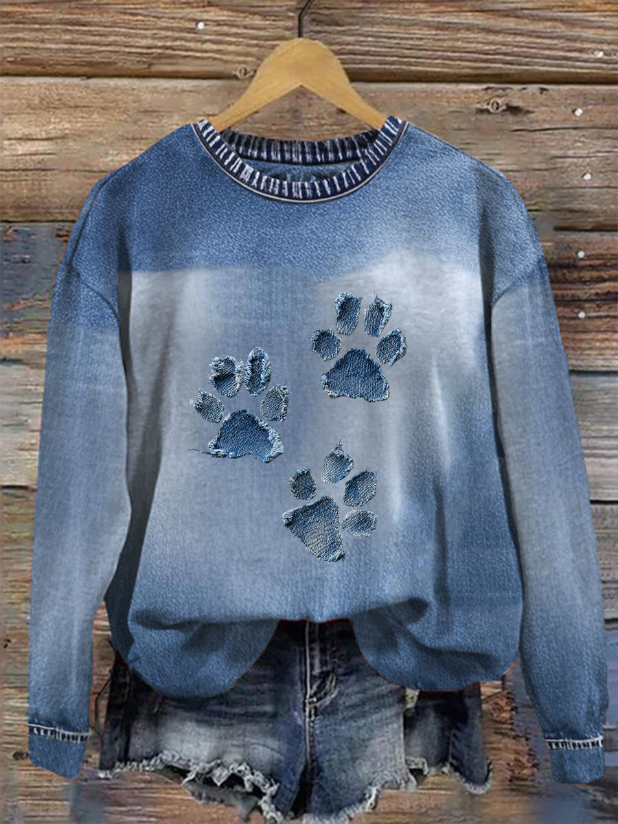 Sweat-shirt patte denim femme