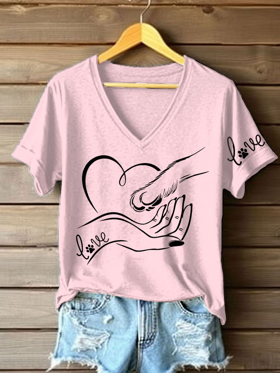 T-shirt décontracté imprimé à la main et à la patte pour femmes