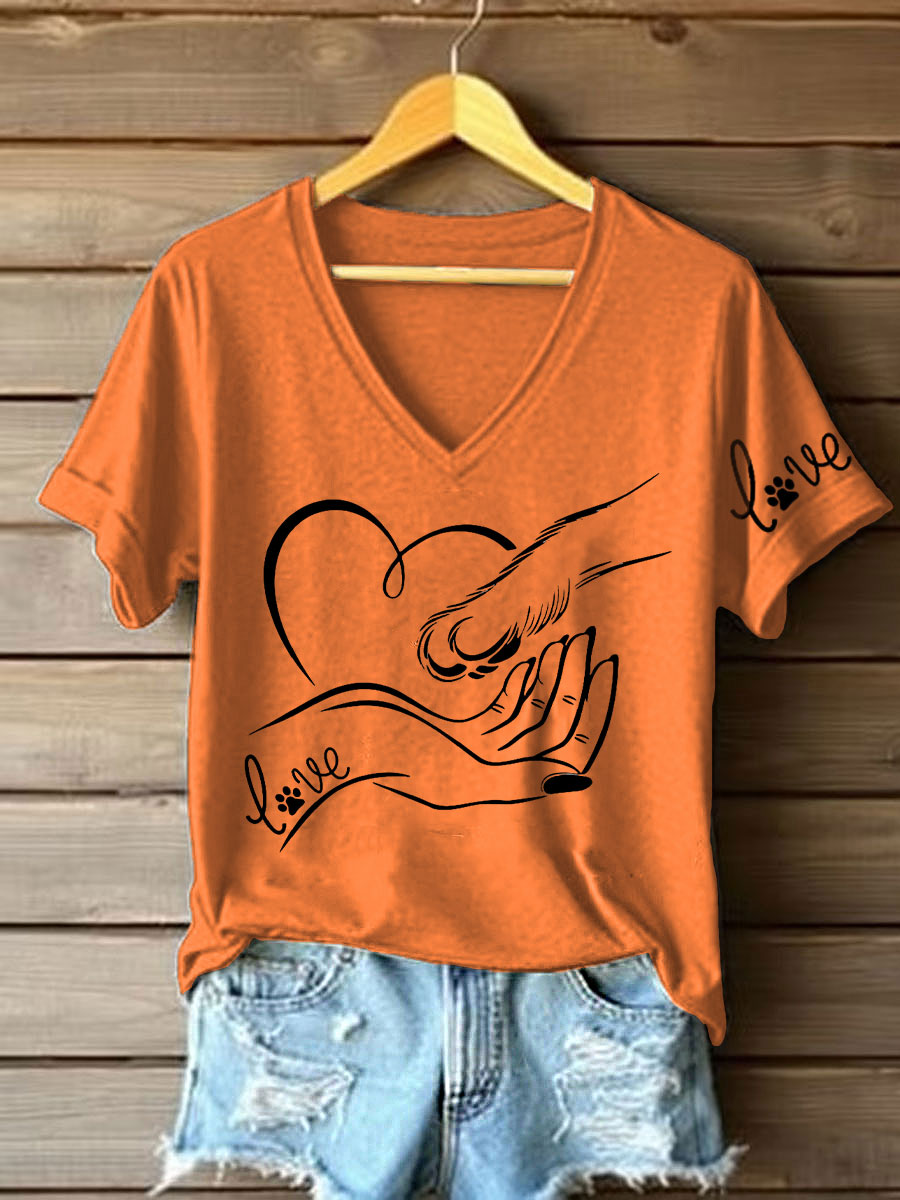 T-shirt décontracté imprimé à la main et à la patte pour femmes