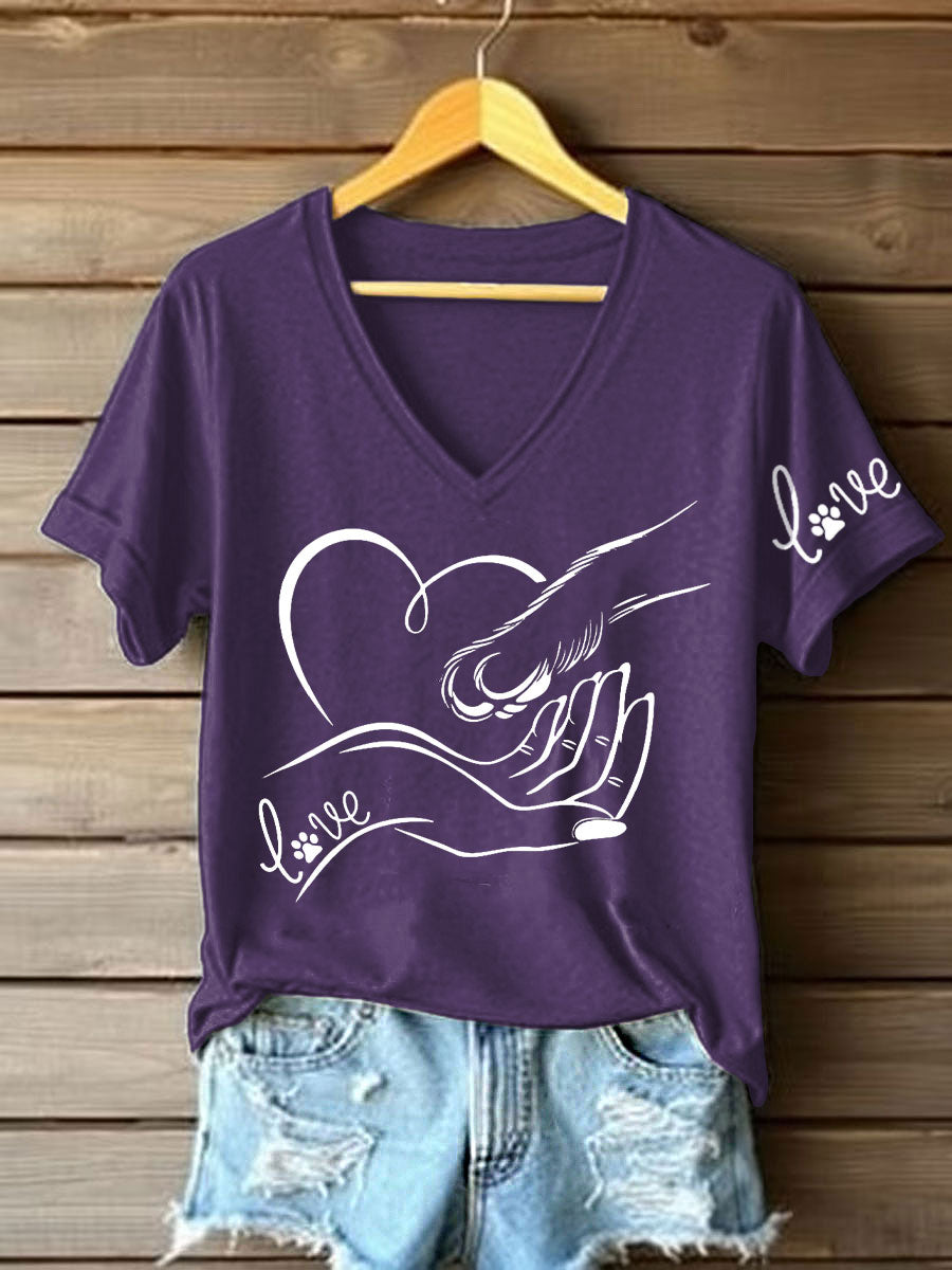T-shirt décontracté imprimé à la main et à la patte pour femmes