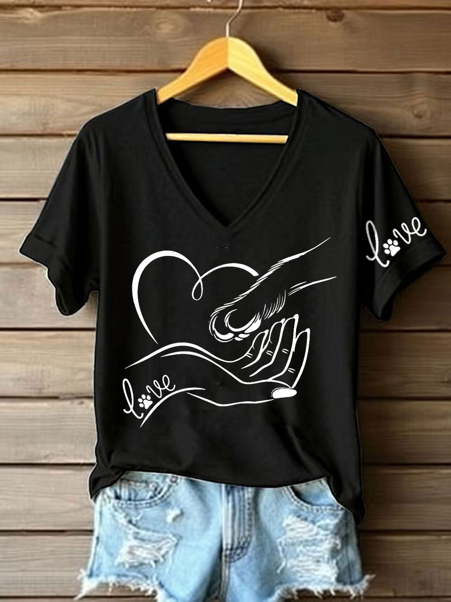 T-shirt décontracté imprimé à la main et à la patte pour femmes