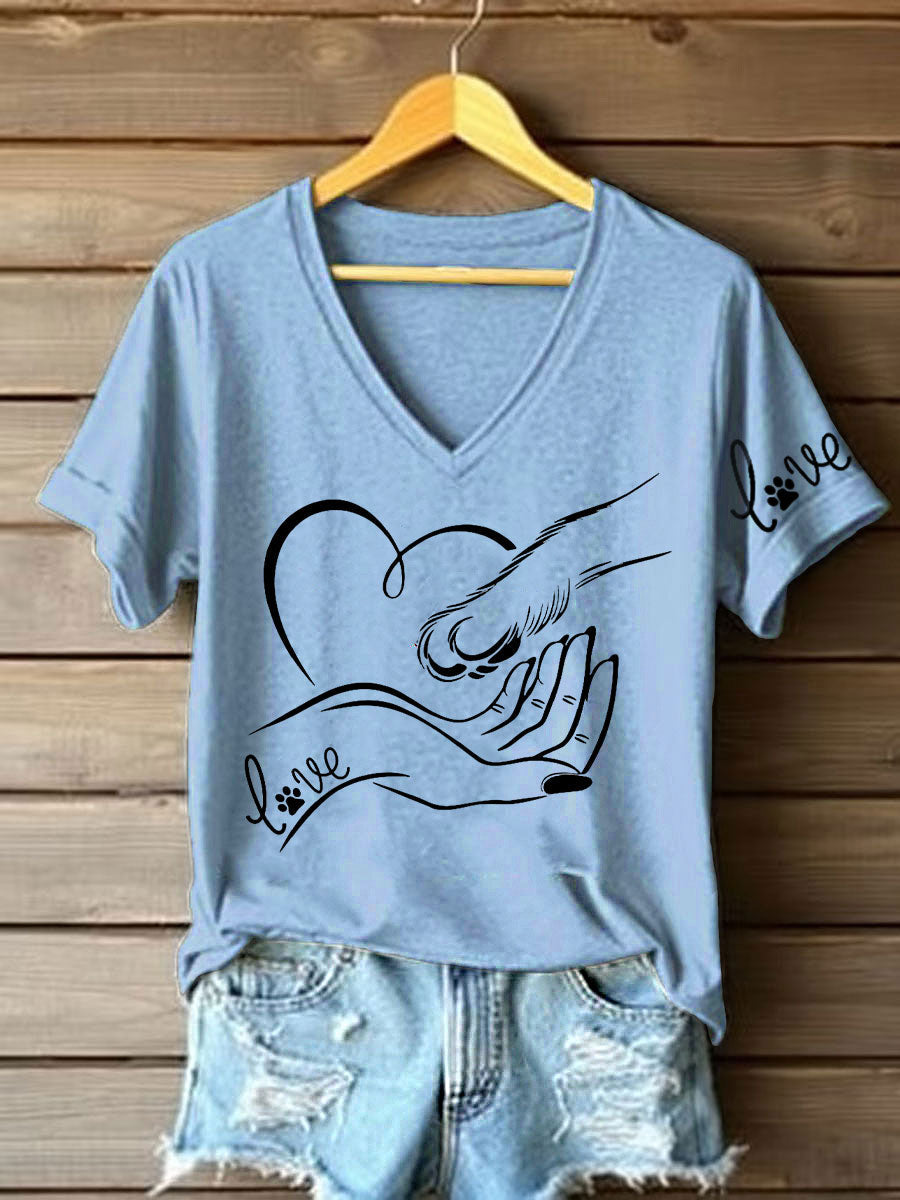 T-shirt décontracté imprimé à la main et à la patte pour femmes