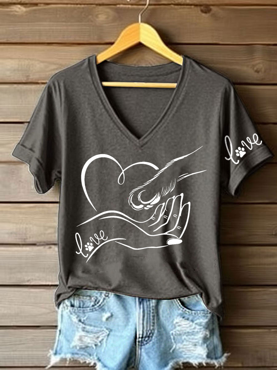T-shirt décontracté imprimé à la main et à la patte pour femmes