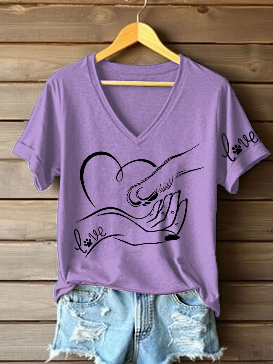 T-shirt décontracté imprimé à la main et à la patte pour femmes