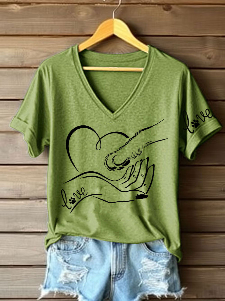 T-shirt décontracté imprimé à la main et à la patte pour femmes