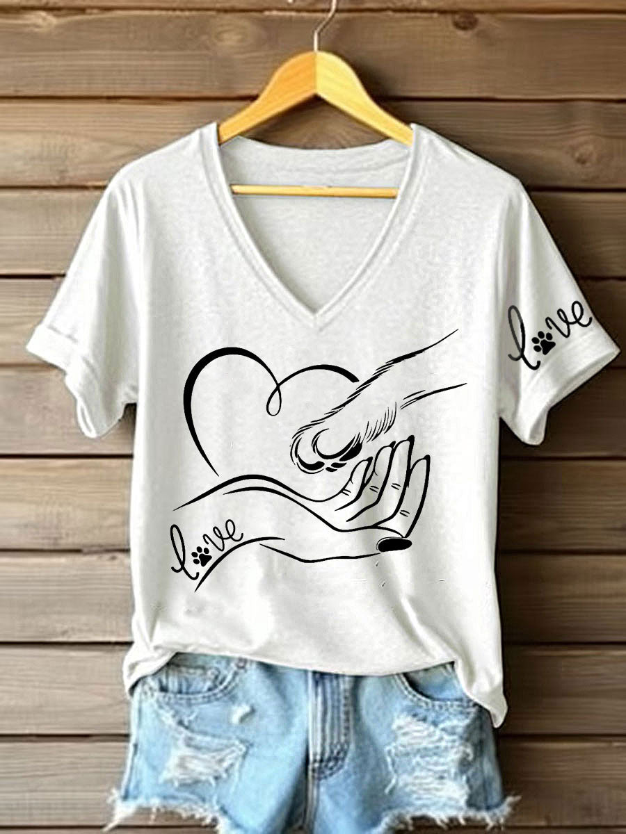 T-shirt décontracté imprimé à la main et à la patte pour femmes
