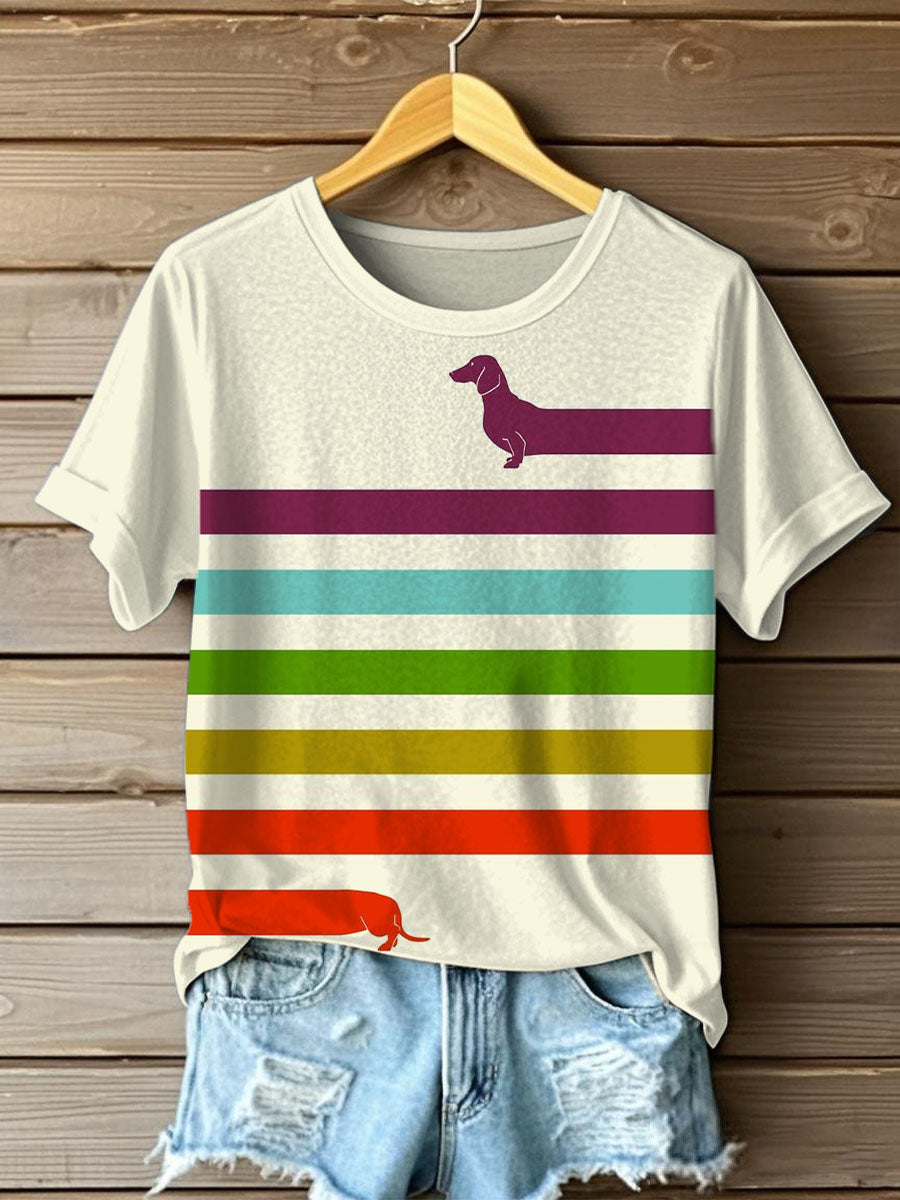 T-shirt à manches courtes imprimé teckel drôle des femmes