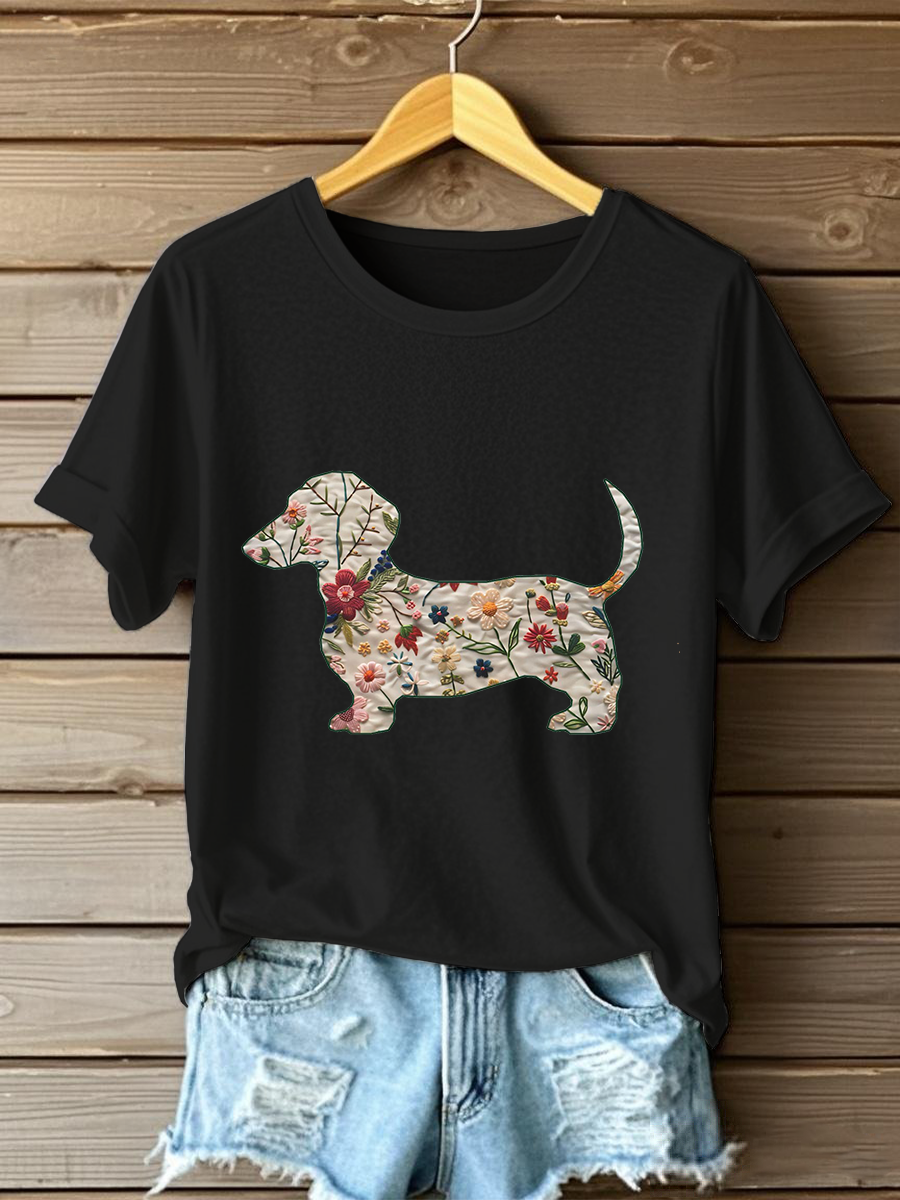 T-shirt décontracté imprimé teckel femme
