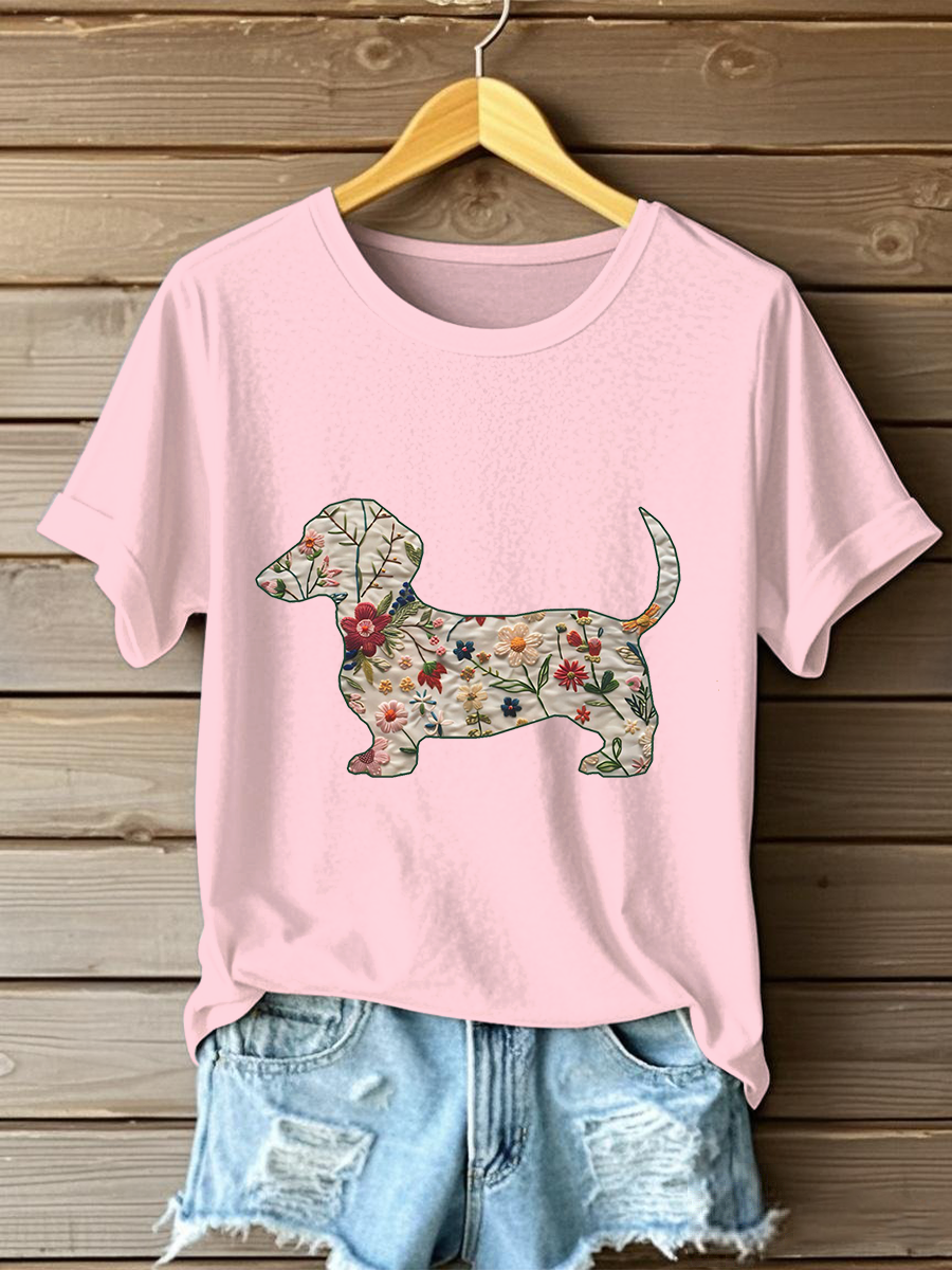 T-shirt décontracté imprimé teckel femme