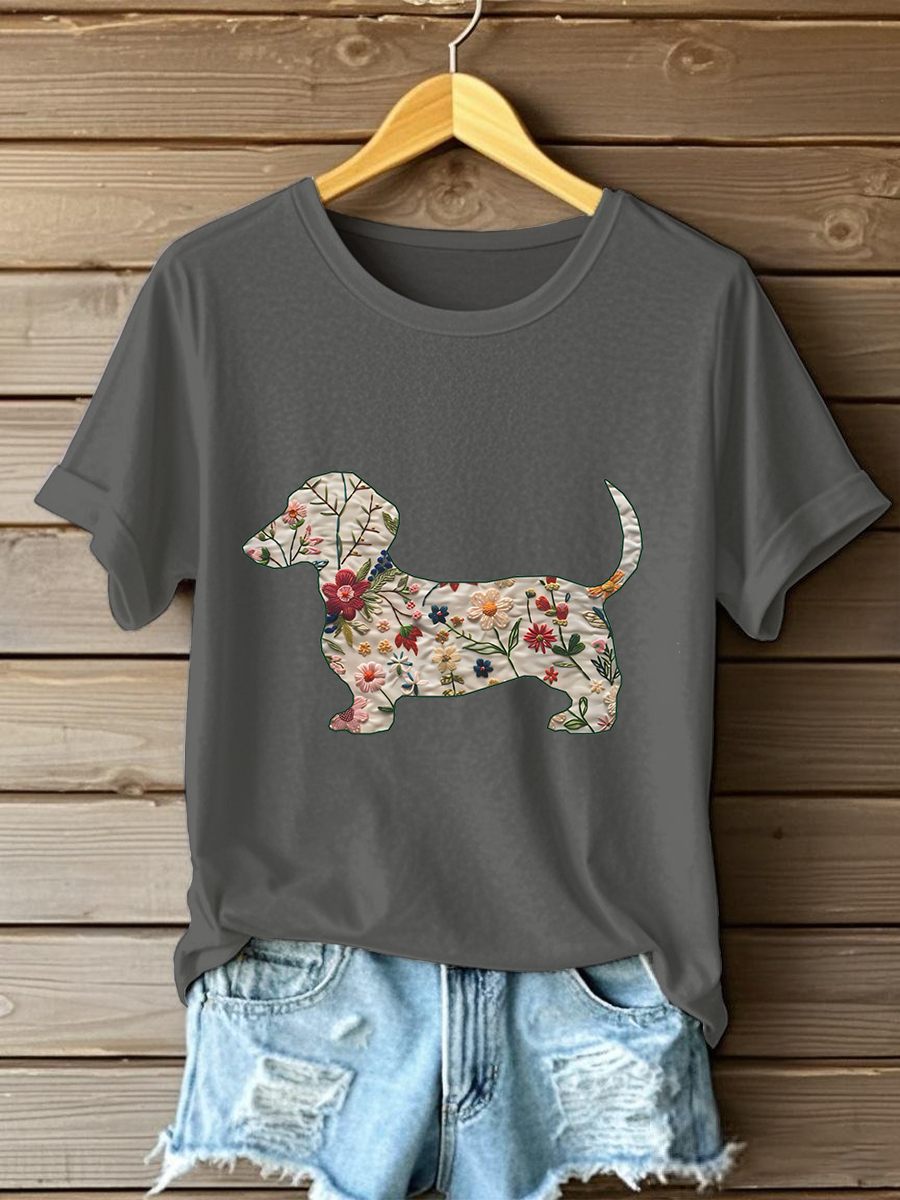 T-shirt décontracté imprimé teckel femme
