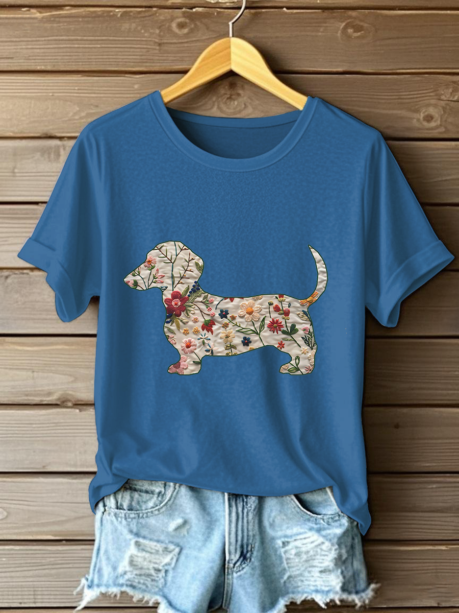 T-shirt décontracté imprimé teckel femme