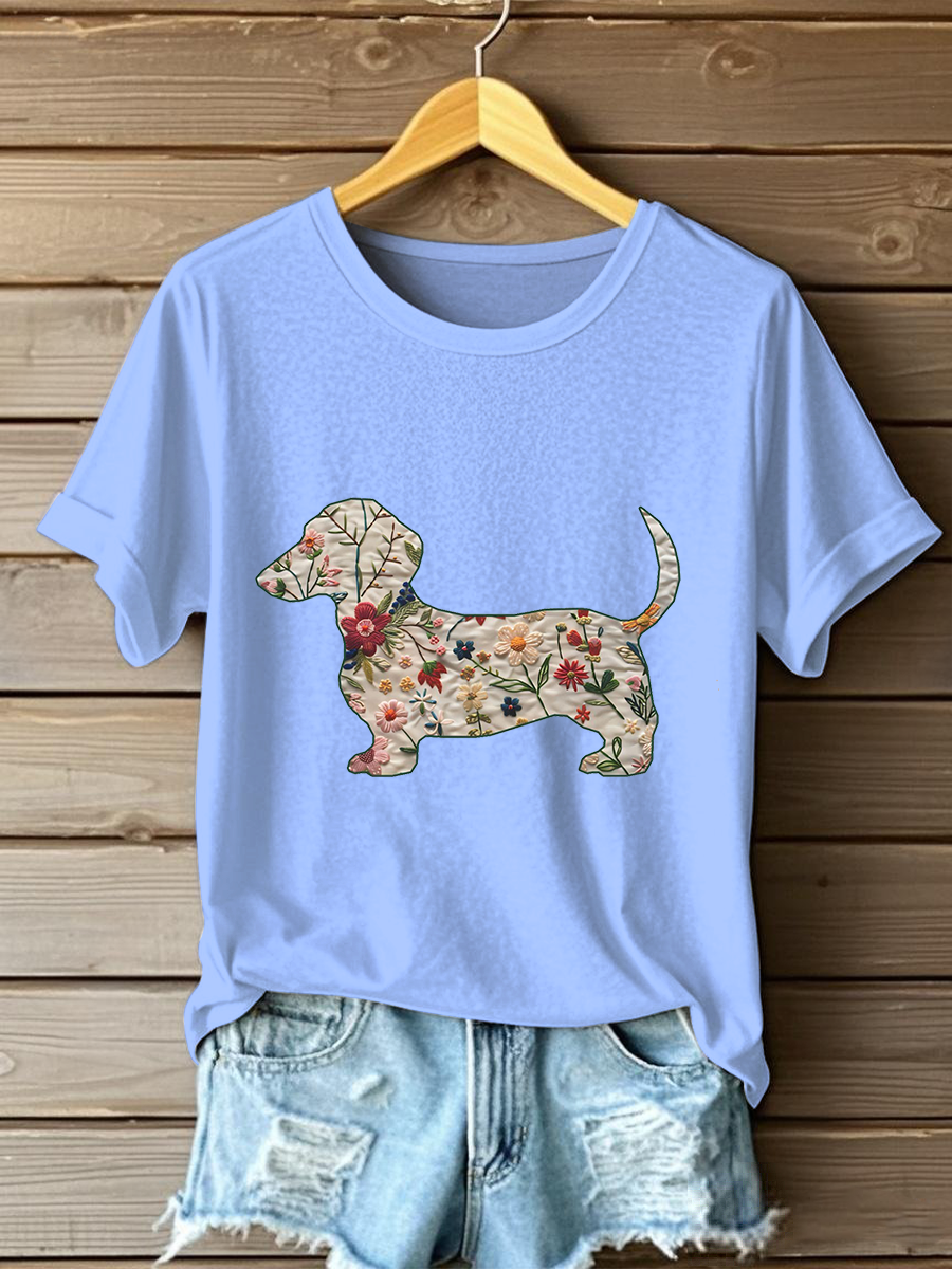 T-shirt décontracté imprimé teckel femme