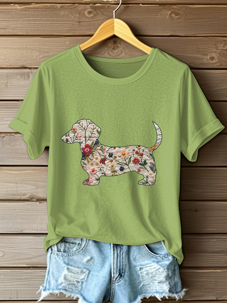 T-shirt décontracté imprimé teckel femme