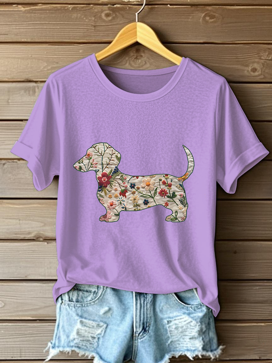 T-shirt décontracté imprimé teckel femme