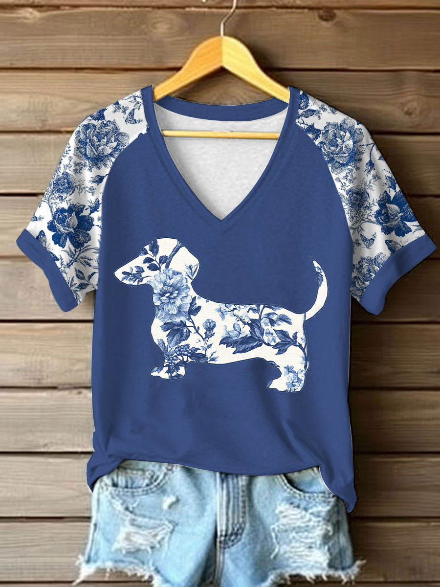 T-shirt à imprimé floral Teckel Femme