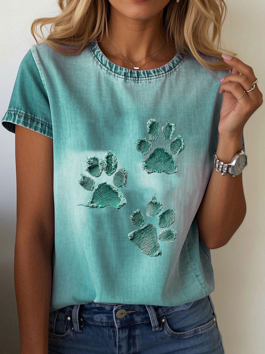 T-shirt Denim Paw Femme