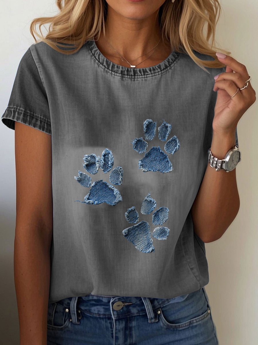 T-shirt Denim Paw Femme