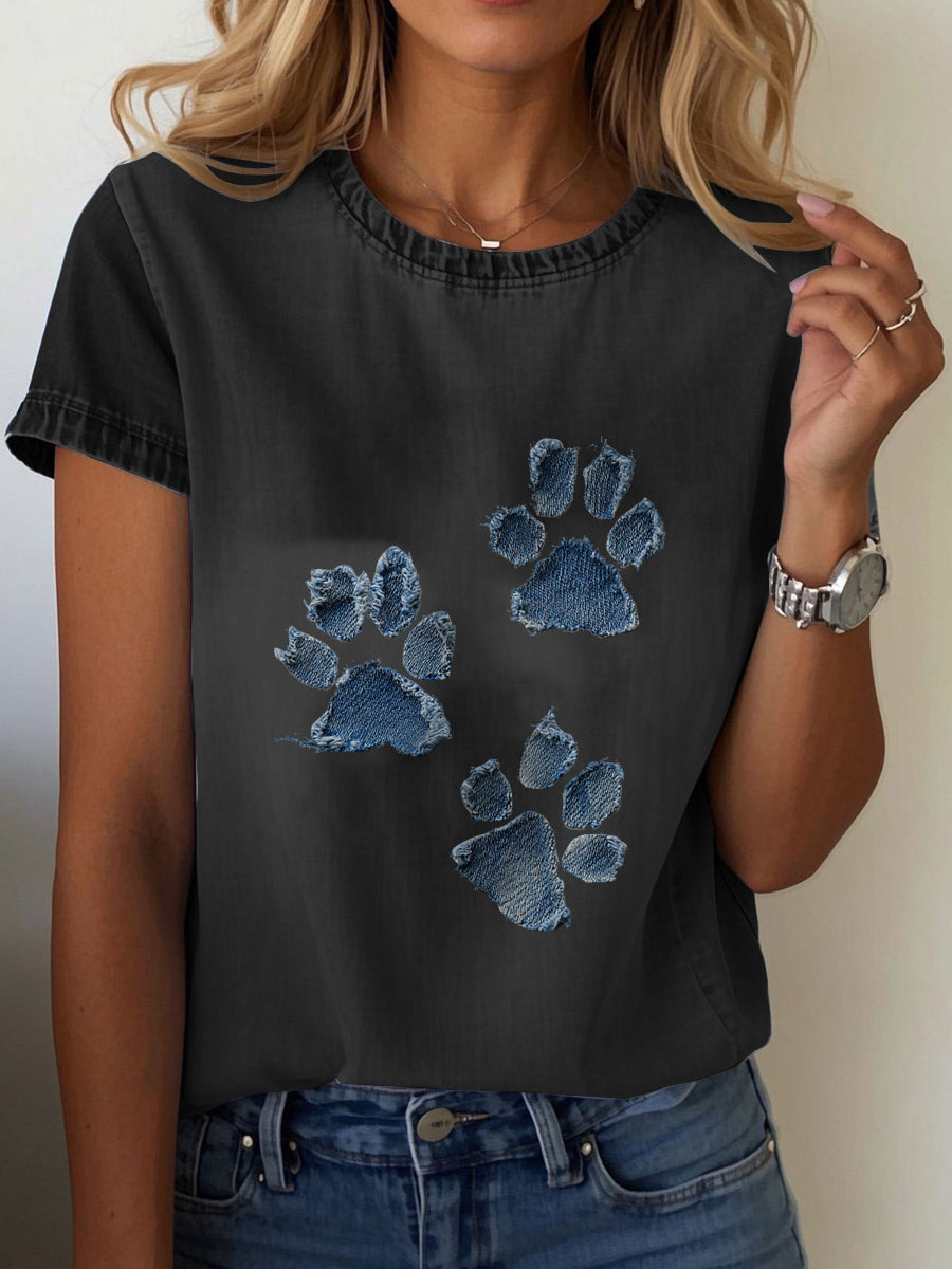 T-shirt Denim Paw Femme