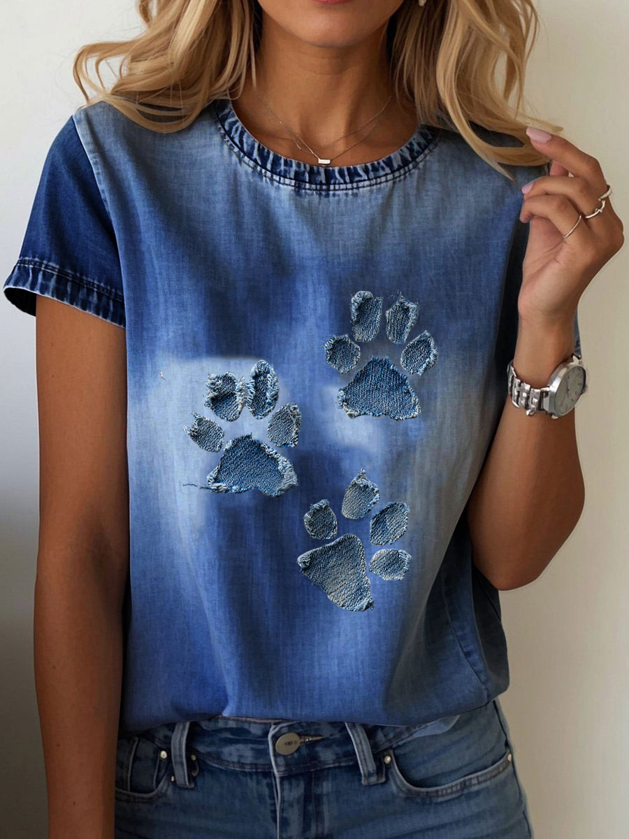 T-shirt Denim Paw Femme