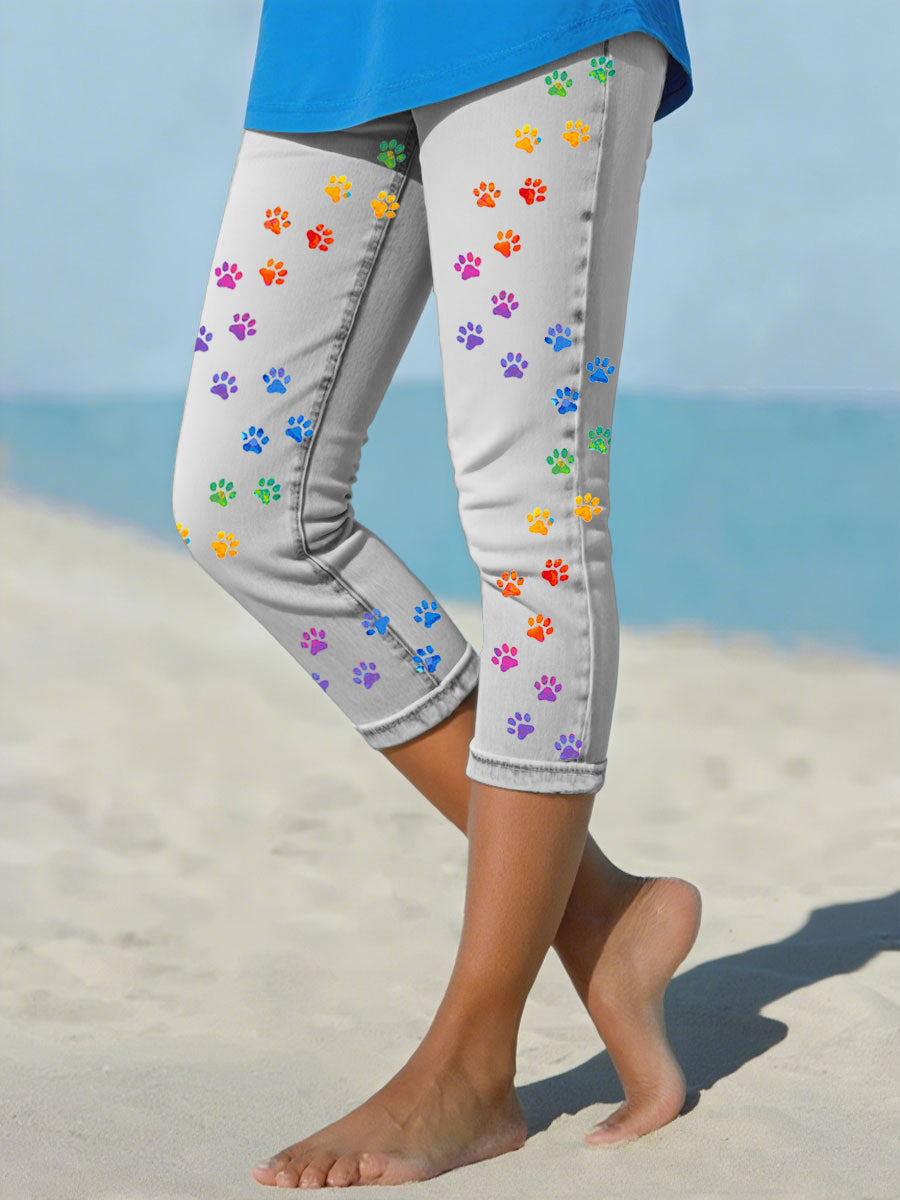 Leggings écourtés Denim Paw pour femmes