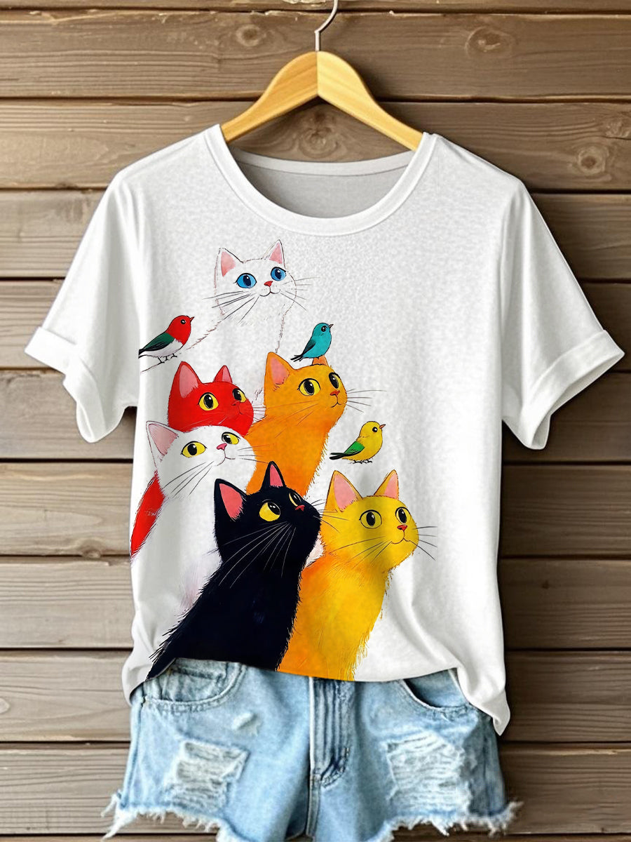 Funny Cats Art Print T-shirt à manches courtes pour femmes