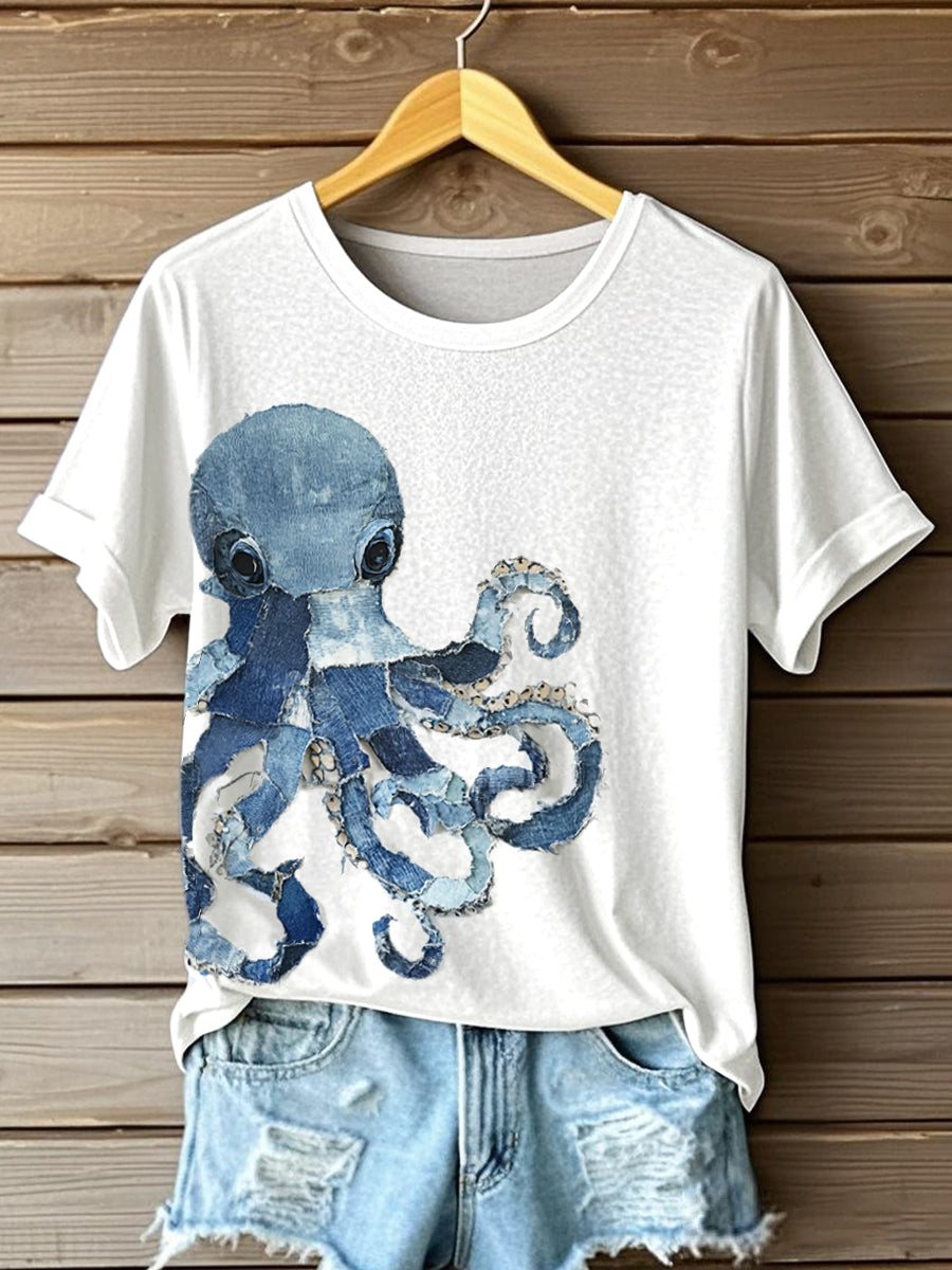 Motif de pieuvre Patchwork Art T-Shirt des femmes