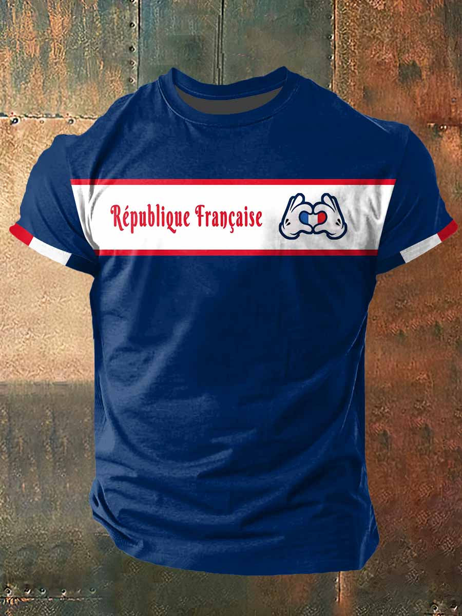 Love France Print Vintage Fashion T-shirt à manches courtes pour hommes