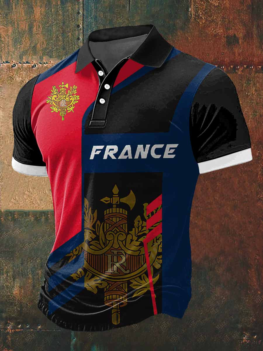 T-shirt à manches courtes France Badge Print Polo pour homme