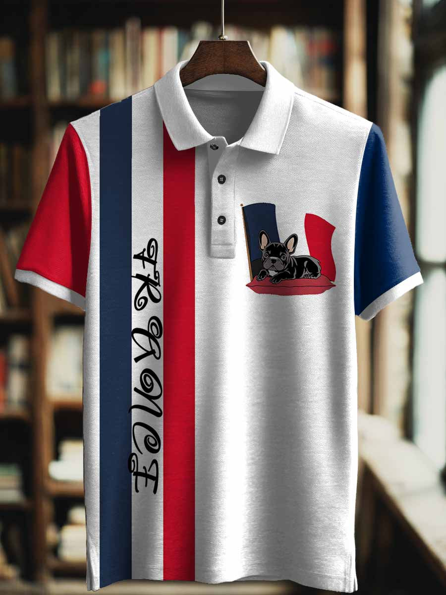 T-shirt à manches courtes à col polo imprimé France pour homme