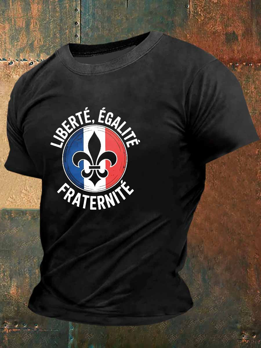 Liberty Equality Fraternité Imprimer Vintage Fashion T-shirt à manches courtes