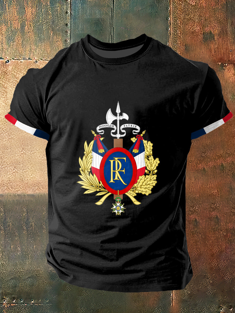 T-shirt à manches courtes France Print Vintage Fashion pour hommes