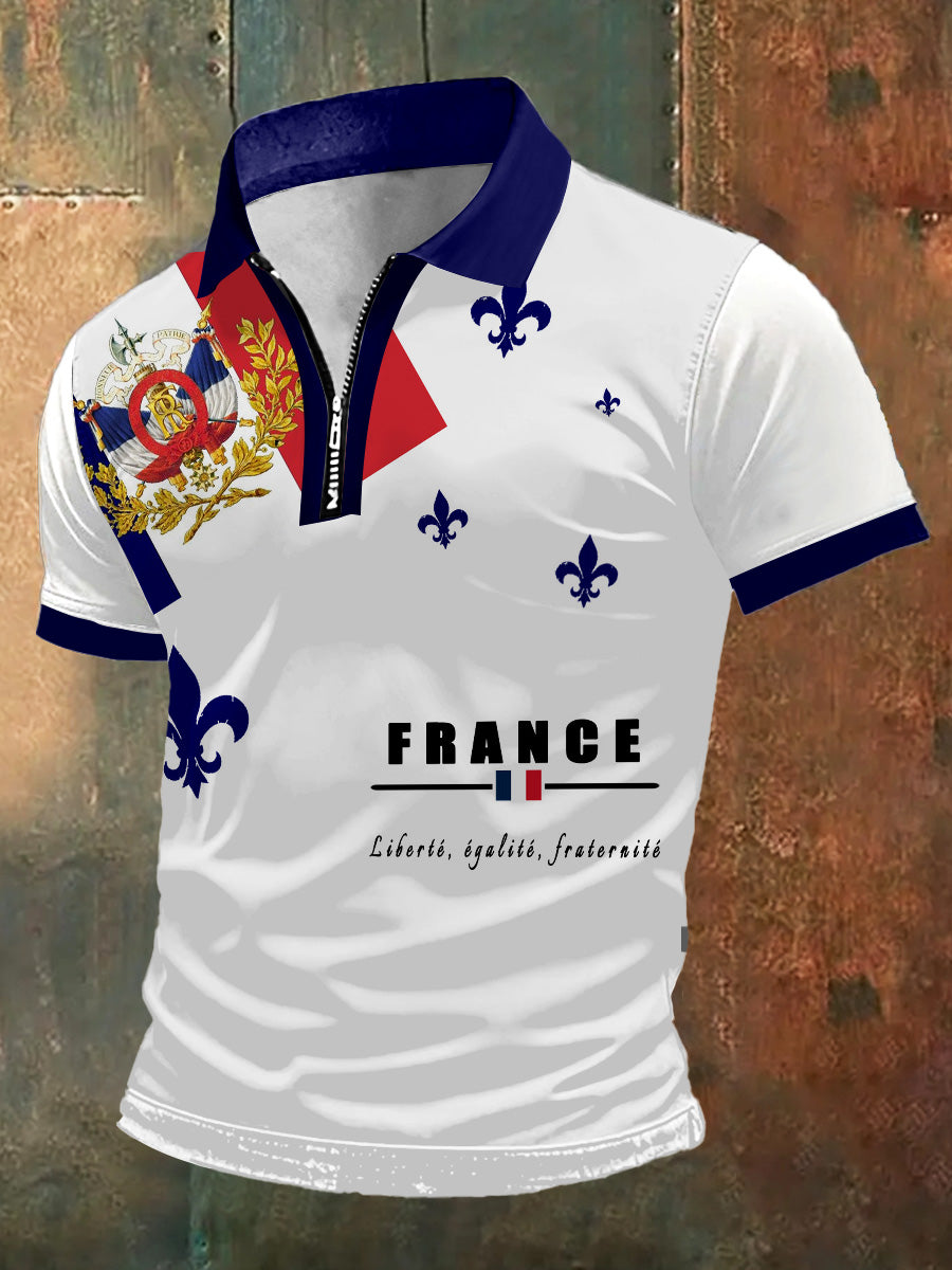 T-shirt à manches courtes à col polo France Liberté Égalité Fraternité pour homme