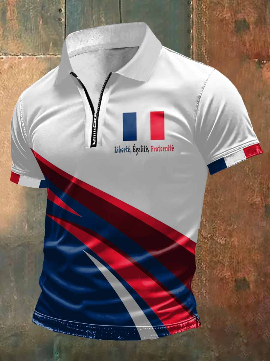 T-shirt à manches courtes Liberty Égalité Fraternity Print Zip-Up Polo pour homme