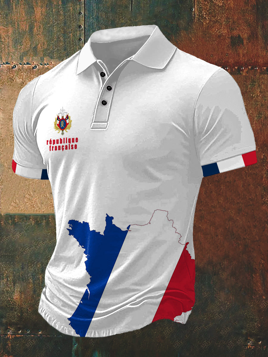 T-shirt à manches courtes France Map Print Polo Neck Homme