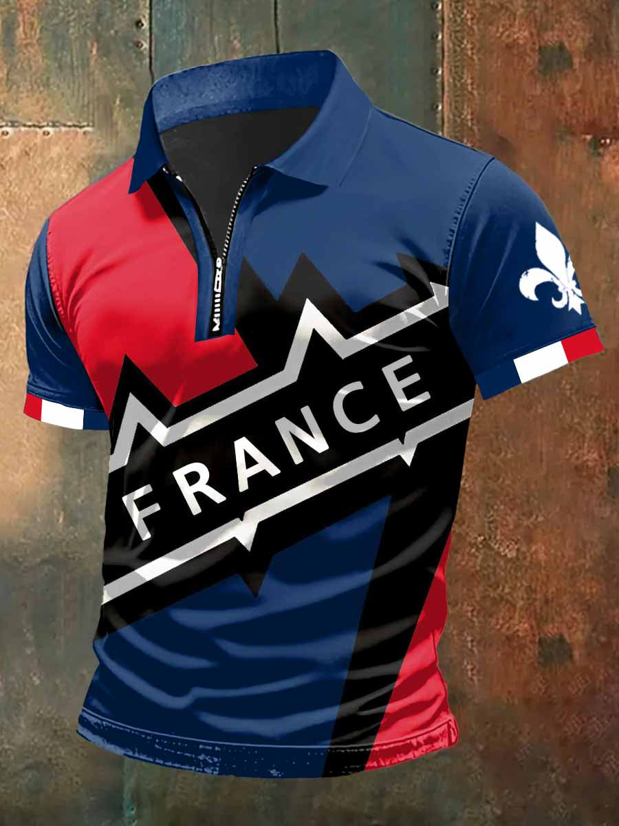 T-shirt à manches courtes à col polo imprimé France pour homme