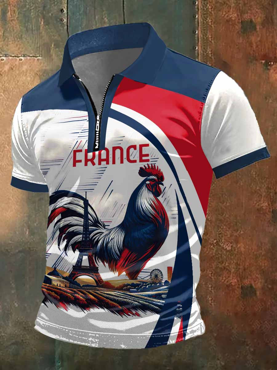 T-shirt à manches courtes col polo à imprimé fièrement français pour homme