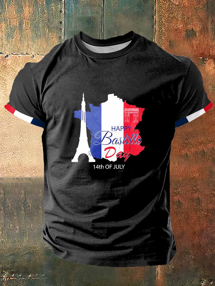 Tour Eiffel Et La France Carte Imprimer Mode Vintage T-shirt à manches courtes