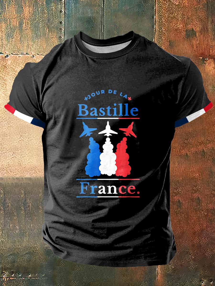 T-shirt à manches courtes mode vintage imprimé fête nationale de la France