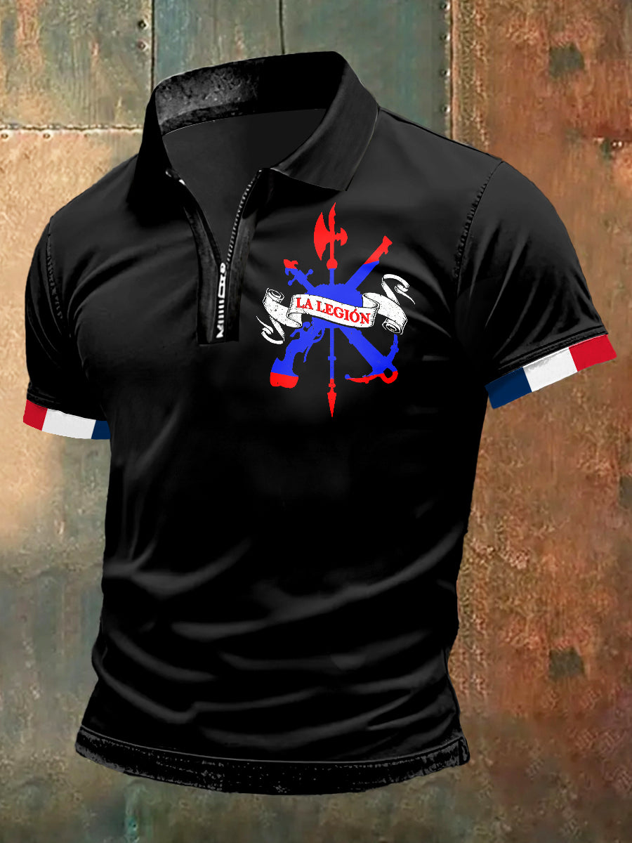 T-shirt imprimé à col polo zippé La Legion pour homme