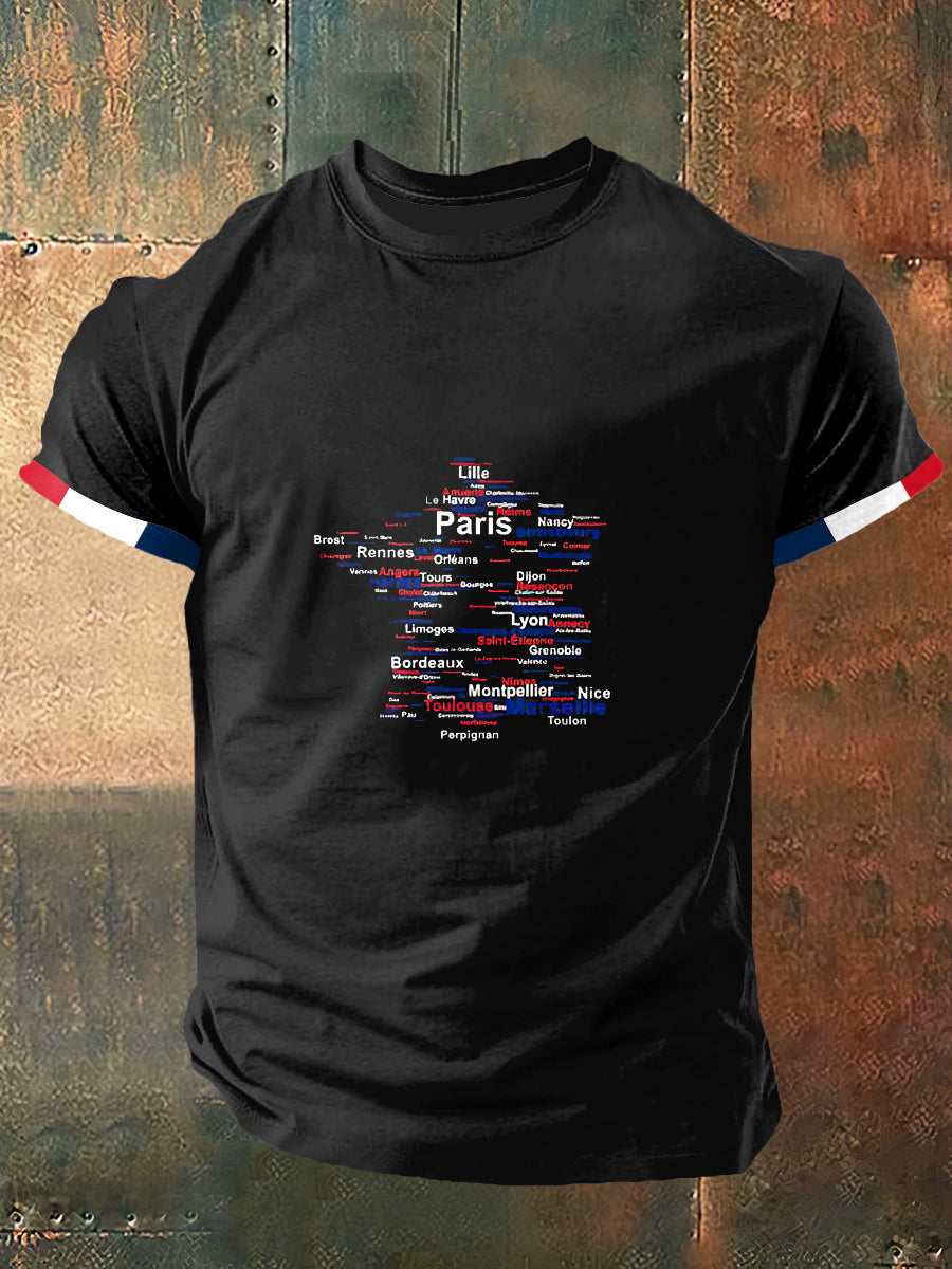 City Of France Imprimer Vintage Fashion T-shirt à manches courtes pour hommes