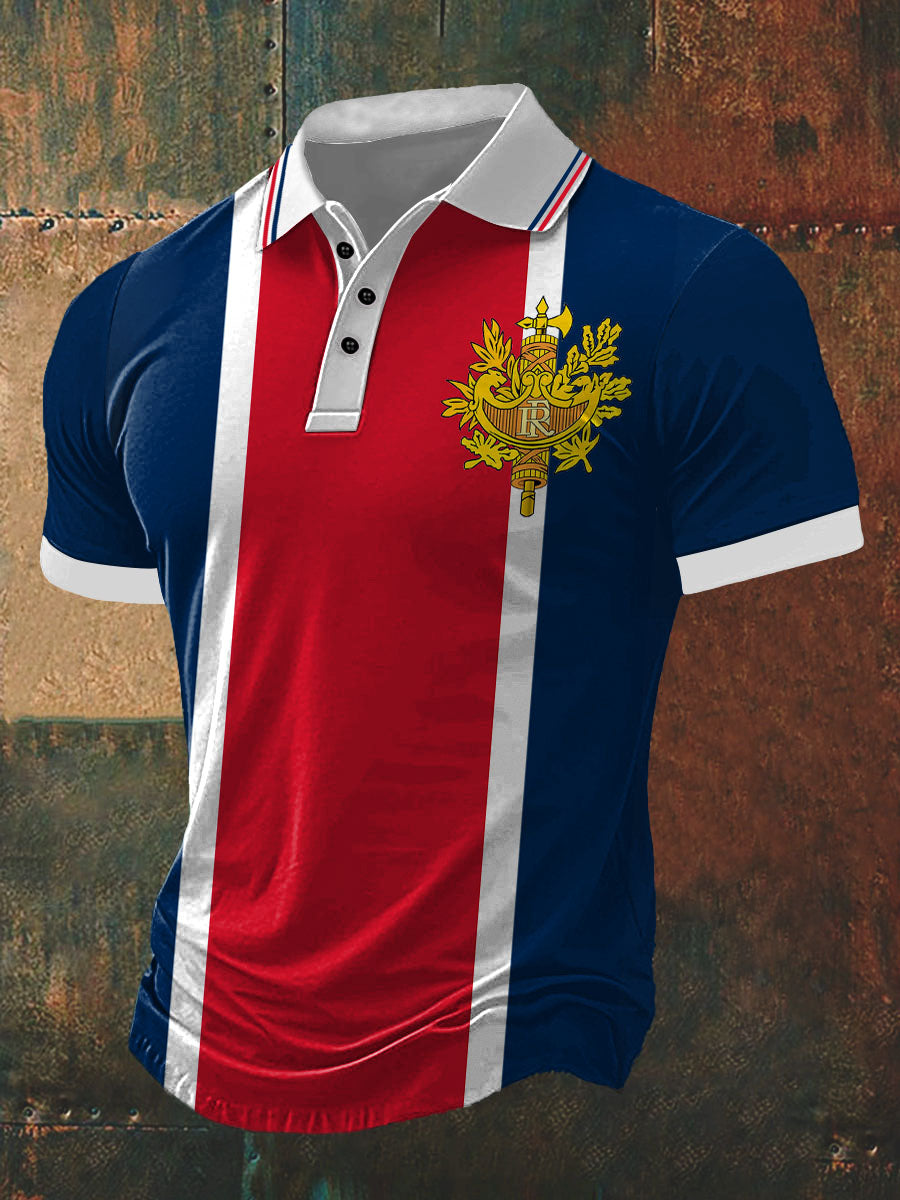 T-shirt à manches courtes col polo imprimé pour hommes