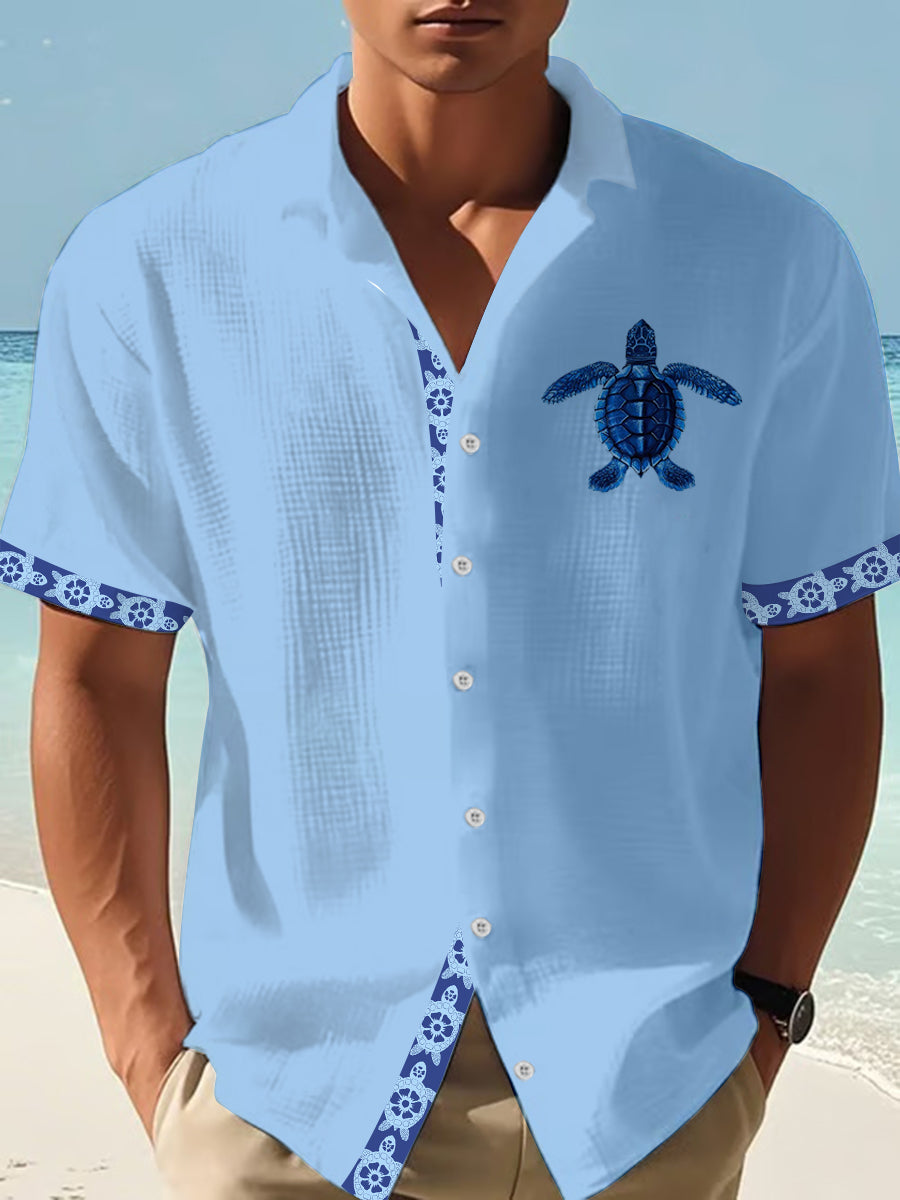 Chemise à manches courtes décontractée Turtle Print pour homme
